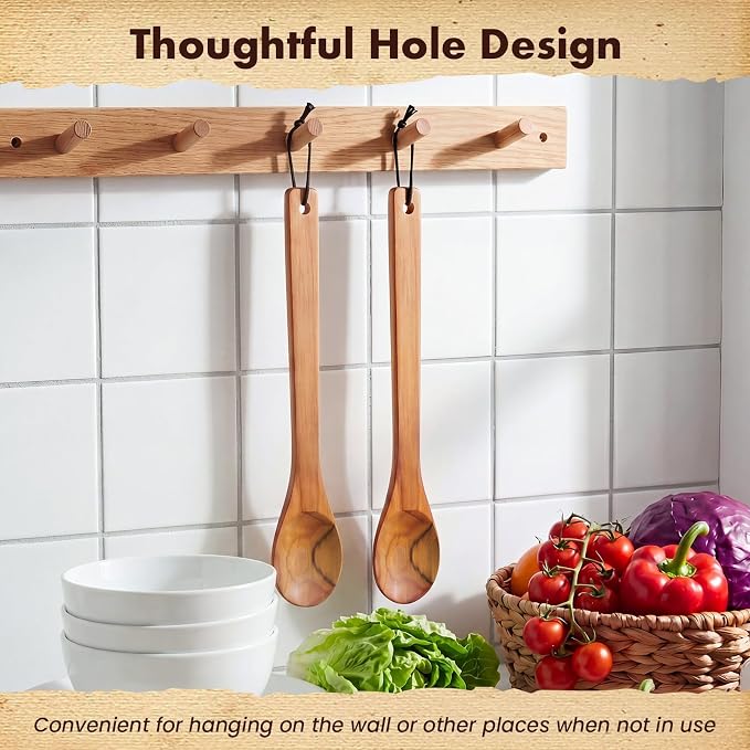 Baderke 1 Pcs 18 Inches Extra Long Wooden Spoons Large Non-stick Kitchen Wooden Spoons Giant Heavy Duty Stir Paddle for Cooking Mixing Stirring Heat Resistant Cooking Tool Chef Mom Gifts (Teak)