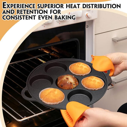 Tioncy 2 Pcs Cast Iron Biscuit Pan Cast Iron Muffin Seasoned Mini Cake Scone Donut Pie Pan for Baking, Egg, Corn Bread, Cupcakes & Dessert(Round Style)