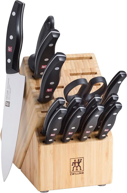 ZWILLING Twin Signature 15-Piece Razor-Sharp German Knife Block Set, Made in Company-Owned German Factory with Special Formula Steel perfected for almost 300 Years, Dishwasher Safe