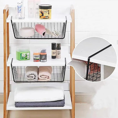 8 PACK 12in Hanging Under Shelf Storage Basket Kitchen Cabinet Organizer Storage, Slides Under Wire Shelves for Counter Pantry Desk Bookshelf,Black