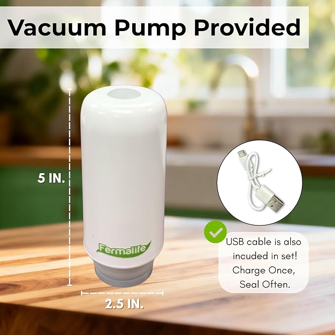 FERMALIFE Vacuum Seal Jar – Airtight Food Storage, Preserves Freshness, Meal Prep & Pantry Organization, 15oz, White (Electric Vacuum Pump Included)