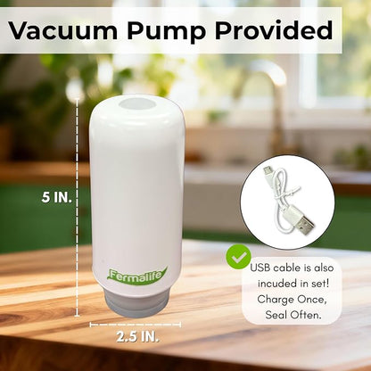 FERMALIFE Vacuum Seal Jar – Airtight Food Storage, Preserves Freshness, Meal Prep & Pantry Organization, 15oz, White (Electric Vacuum Pump Included)