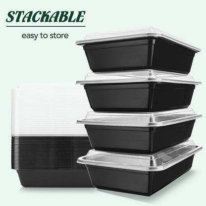 Glotoch Meal Prep Containers 32oz 50 Pack(100 Piece) with Lids, Plastic Food Storage Containers Reusable, Bento Boxes for Portion Control,Takeout, Lunch, Salad, Microwave/Freezer/Dishwasher safe