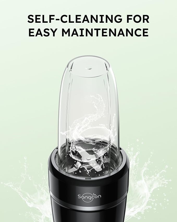 Sangcon 1000W Smoothie Blender for Kitchen, Blenders for Smoothies with (3) Cups (2) Spout Covers (1) Storage Cap (1) To-Go Cap, Portable Blender for Shakes, Ice Crushing, Frozen Drinks, Spices