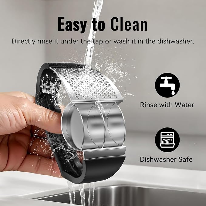 Garlic Press Rocker - NEXZEN Stainless Steel Garlic Crusher, 2-in-1 Easy Kitchen Gadget for Effortless Smashing