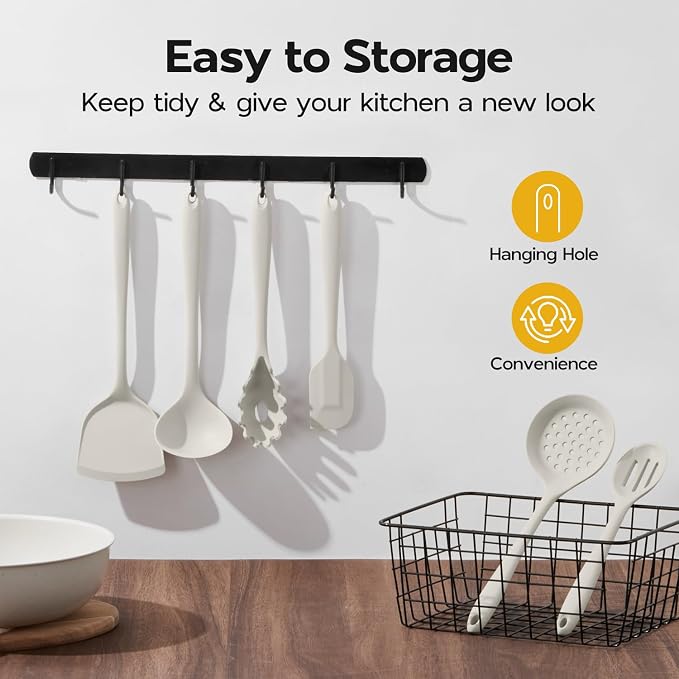Onader Silicone Cooking Utensils Set, 6 Pieces Kitchen Utensils for Cooking, White Kitchen Utensils Gadget Set of Nonstick Cookware