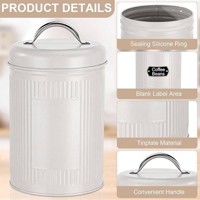 LemonRoad 10 Pack Kitchen Canisters Set Large 48oz Airtight Metal Food Storage Jars with Lids Vintage Farmhouse Coffee Canister Rustic White Pantry Decor for Coffee, Tea, Sugar, Flour, Cookies & Snack