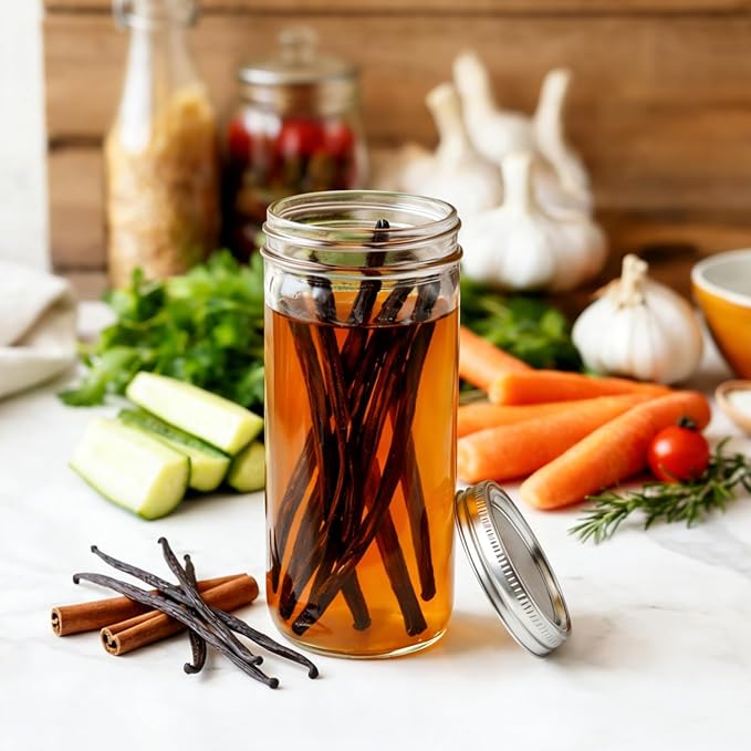 ComSaf 24 oz Mason Jars Wide Mouth 6 Pcs, Large Canning Jars with Seal Bands, 24 oz Glass jar with Lid for Jam, Sauce, Juice, Coffee, Pickling, Fruit, Dessert, Kitchen Storage, Vanilla Extract