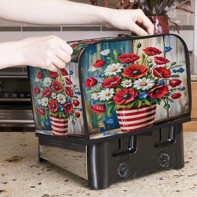 Toaster Cover 4 Slice Wide Slot kitchen 8Bread Toaster Oven Dustproof Cover Small Appliance Kitchen Covers Dust and Fingerprint Protection for Women Gift 4 Slice