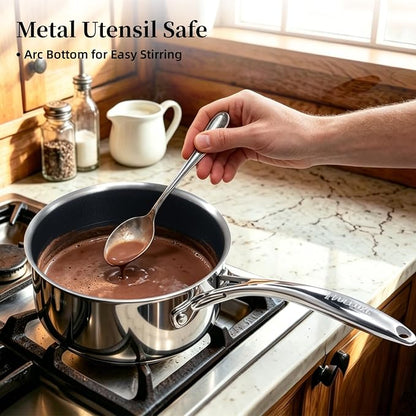 DELUXE Hybrid Ceramic Nonstick 3-Quart Saucepan with Tempered Glass Lid, Stay-Cool Handle, Dishwasher Oven Safe, Induction Ready, PFOA Free Compatible with All Cooktops for Breakfast,Daily Cooking