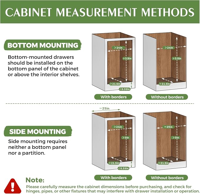 Wooden Pull Out Cabinet Organizer 24" W x 21" D x 3" H Solid Wood Drawer with Soft Close Slides Bottom or Side Mount for Pantry Bathroom Bedroom Dining Room Storage