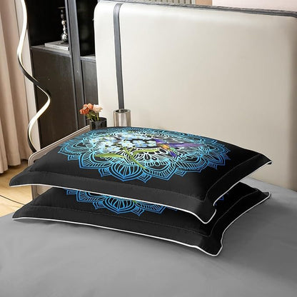 Castle Fairy 100% Cotton Lotus Flower Bedding Set King Size Bohemian Style Duvet Cover for Bedroom Decor Floral Hummingbird Comforter Cover with 2 Pillowcases(No Comforter)