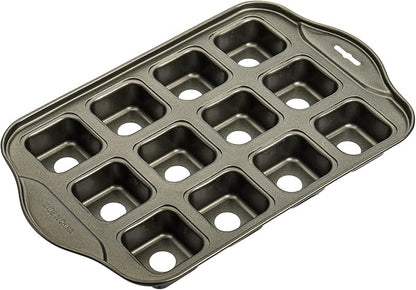Tosnail 2 Pack 12 Cavity Mini Cheesecake Pan with Removable Bottom, All Edges Brownie Pans, Square Cupcake Muffin Pan, Small Bread Loaf Mold - Square