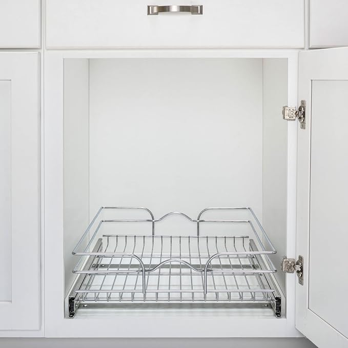 Rev-A-Shelf Steel Wire Pullout Drawer Organizer Shelf for Kitchen Cabinets, Slide Out Storage Basket, Min Opening Width of 20.5", 21" x 22", 5WB1-2122CR-1
