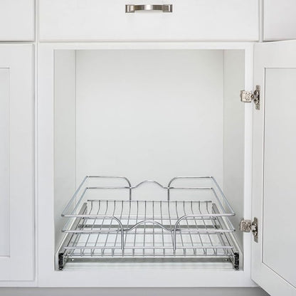 Rev-A-Shelf Steel Wire Pullout Drawer Organizer Shelf for Kitchen Cabinets, Slide Out Storage Basket, Min Opening Width of 20.5", 21" x 22", 5WB1-2122CR-1