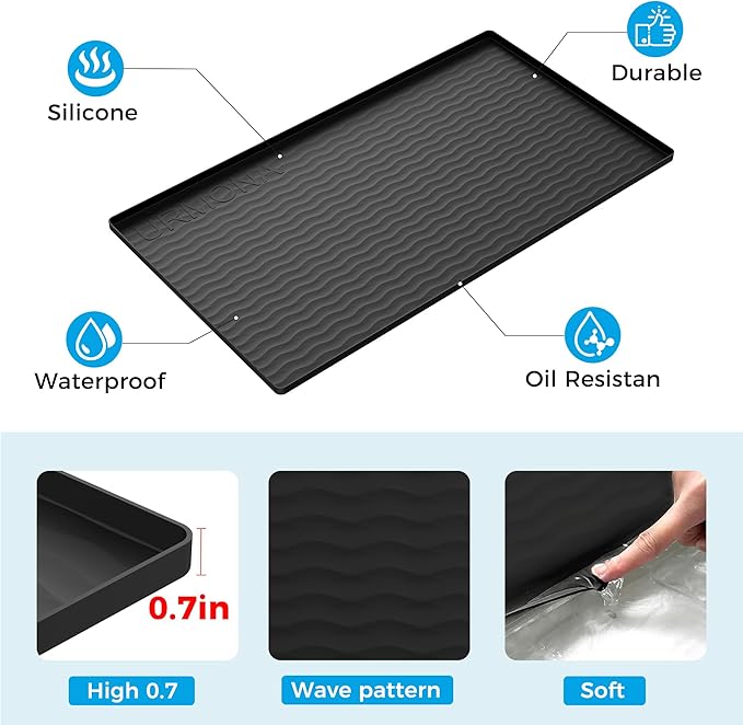 URMONA 37'' x 22'' Waterproof Silicone Under Sink Mat Cabinet and Counter Protector, Shelf Liner for Kitchen and Bathroom, Storage and Organizers, Litter Mat, Pet Cat Puppy Essentials（Light Cream）