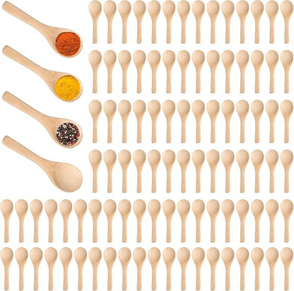 Boao 100 Pcs Small Wooden Spoons, 3.5'' L, Mini Wood Natural Tiny Spoons Wooden Little Teaspoons for Jars Sugar Creamer Honey Spices Salt Kitchen Supplies (Light Brown)