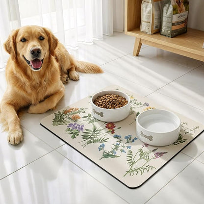 LOKHOM Dish Drying Mat for Kitchen Counter, 16"x20" Absorbent Coffee Bar Mat with Vintage Sage Flower Herbs, Dish Drainer Rack Mat for Kitchen Counter