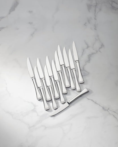 Lenox Silverware Set, Portola 12-Piece Steak Knife Flatware Set, Service For 12, Made Of 18/10 Stainless Steel, Dishwasher Safe, Home And Kitchen Utensils, Knives, Cutlery (Silver, 12 Piece)