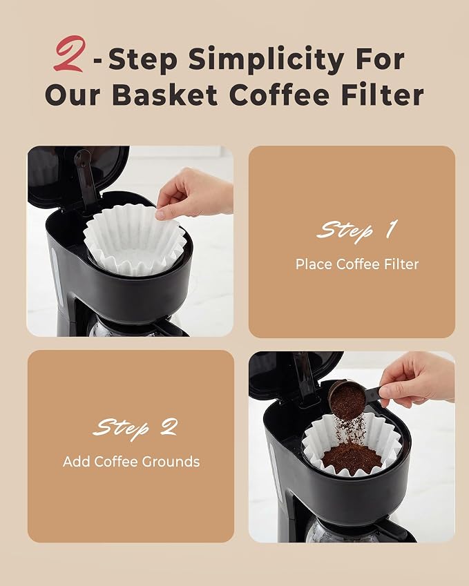 5 Cup Basket Coffee Filters, 200 Count - 20% Thicker Small Coffee Filters Paper Compatible with Mr. Coffee & 4-5 Cup Coffee Makers