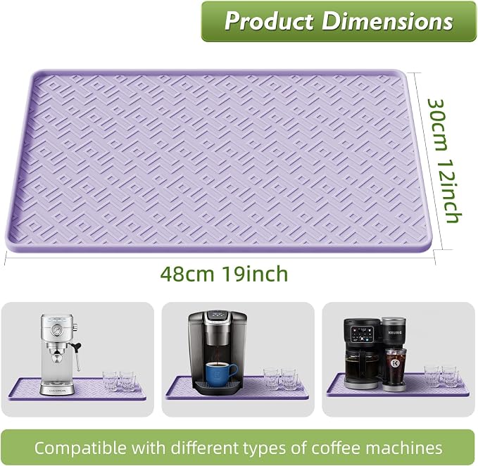 Silicone Coffee Mat 19" x 12", Waterproof Coffee Bar Mat, Spill-Proof Coffee Maker Mat for Kitchen Counter, Non-Slip Coffee Machine Mat, Durable Counter Protector