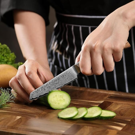Wakoli EDIB Pro Damascus Mukimono Knife – Japanese Style Paring and Garnishing Knife | 4-Inch Genuine Damascus Steel Blade with VG10 Core | Ergonomic Pakkawood Handle