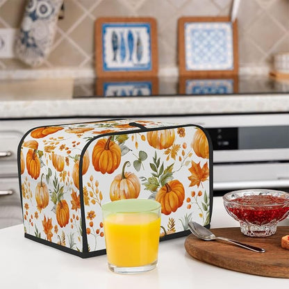 2 Slice Watercolor Pumpkin Autumn Toaster Cover Waterproof Dust Fingerprint Bread Machine Cover Washable Kitchen Appliance Protector For Home Kitchen Bakeware Table Decor Women Gifts