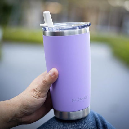 20oz Hygienic Insulated Tumbler — 100% Leakproof Lid with Removable Spout & Straw, Reinforced Vacuum-Protection Base, Cup Holder Friendly, for Iced Coffee, Smoothie/Water on the Go - Lilac