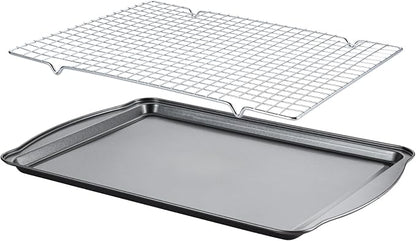 Baking Sheet with Cooling Rack - 17" x 11" x 0.5" Carbon Steel Cookie Sheet for Baking [1 Sheet + 1 Rack], Nonstick Baking Pan, Perfect for Baking, Roasting, and More