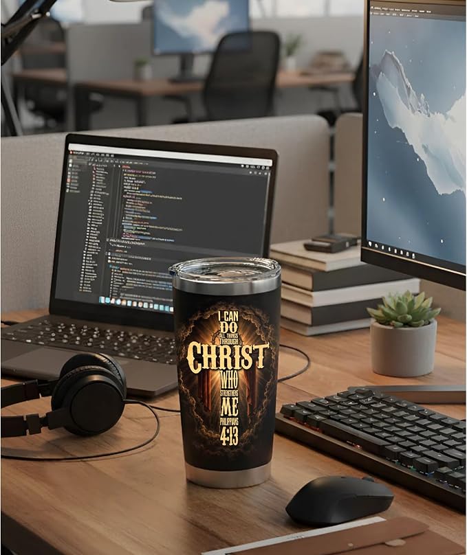 Christian Fathers Day Gift, Christian Gift for Men, Coffee Tumbler with Bible Verse - I Can Do All Things Through Christ, Religious Mugs for Men, Pastor Tumbler, Christmas Man of God Gifts