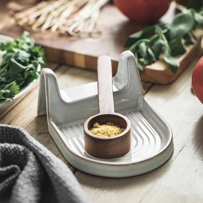 Ceramic Spoon Rest for Countertop Heat-Resistant Spoon Rest for Stove Top Kitchen Gadgets & Kitchen Utensils Holder White
