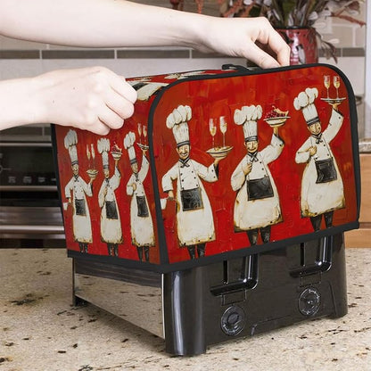 Red Chef Toaster Cover 4 Slice Wide Slot Washable Toaster Covers | Painting Art Dust and Fingerprint Protection Bread Maker Covers for Kitchen Accessories Decor Bakeware Women Gift
