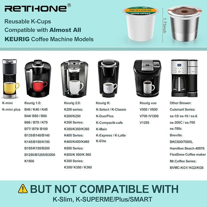 RETHONE K Cup Reusable Coffee Pods, Stainless Steel Reusable K Cups Compatible with Keurig 1.0 & 2.0 Coffee Machines Brewers Refillable K Cups (1 Pack)