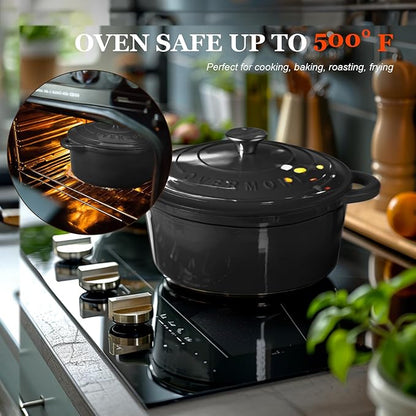 Overmont Enameled Cast Iron Dutch Oven - 7QT Pot with Lid Cookbook & Cotton Potholders - Heavy-Duty Cookware for Braising, Stews, Roasting, Bread Baking GraphiteGray