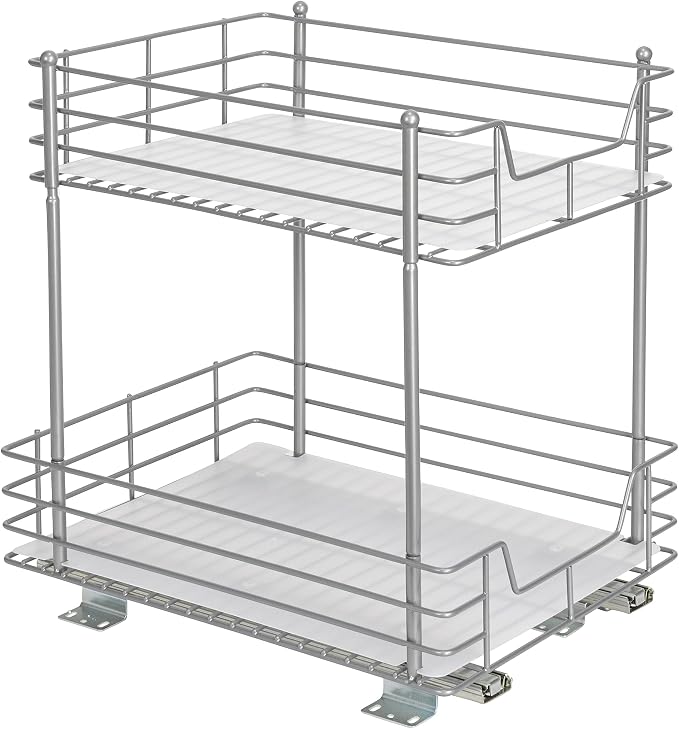Household Essentials Brushed Steel Two-Tier Pull-Out Pantry Organizer