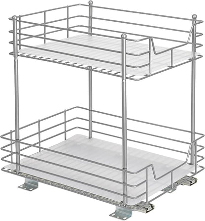 Household Essentials Brushed Steel Two-Tier Pull-Out Pantry Organizer
