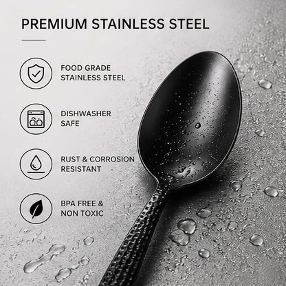 CREATIVECHEF Kunz Spoons, Chef Kunz Cooking Spoons, Stainless Steel Titanium Shiny Basting Spoon, 18/10 Stainless Steel, Plating Kunz Spoons, Dinner Serving Spoons (Black)