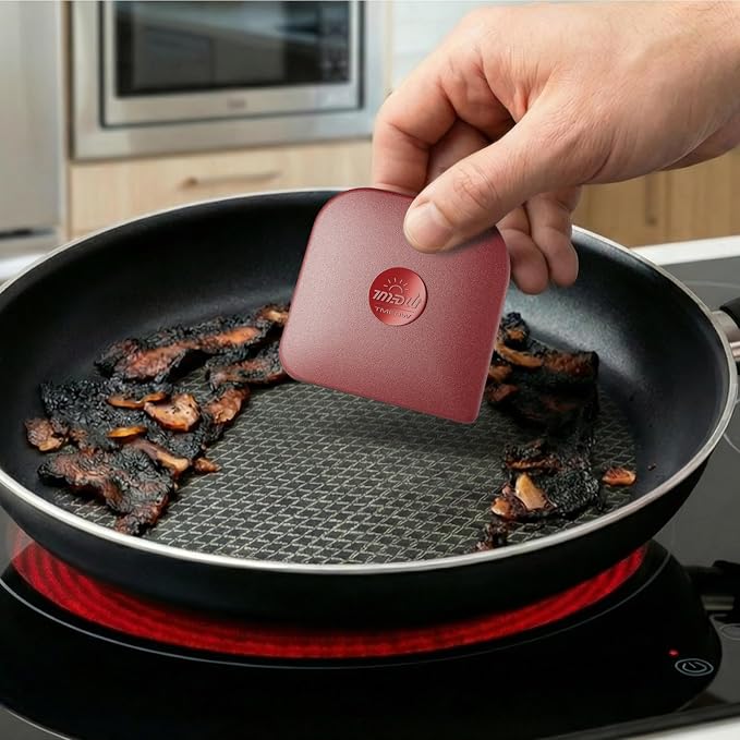 TMEDW Pan Scraper, 5 Pcs Pot Scraper, Pan Scraper Plastic, Multifunctional Scraper Tool for Kitchen, Non-Slip, Food Safe, High Heat Resistant-Red