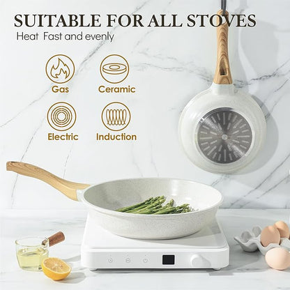 SENSARTE Nonstick Ceramic Frying Pan 12-Inch, Healthy Non Toxic Skillet, Induction Compatible Omelet Pan with Heat Resistant Handle, PFAS-Free, White