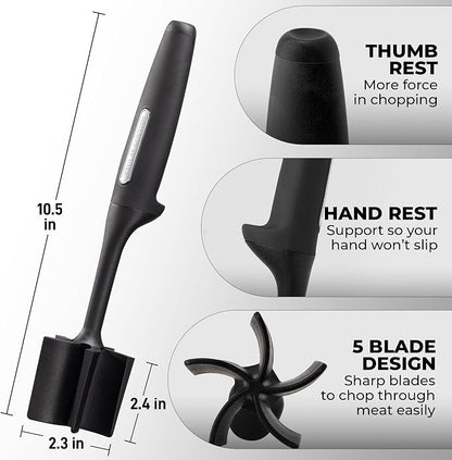 Zulay Kitchen Ground Meat Chopper Tool – 5-Blade Nylon Meat Chopper for Ground Beef, Non-Toxic Food Safe Meat Masher & Breaker, Heat Resistant to 180°C, Dishwasher Safe – Black