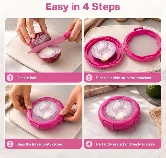 CLEANGOR Onion Saver with Snap-On Lid, Silicone Food Saver, Onion Storage Container Reusable, Vegetable and Fruit Storage Containers, Reusable Kitchen Gadget, Dishwasher Safe (1, Purple)