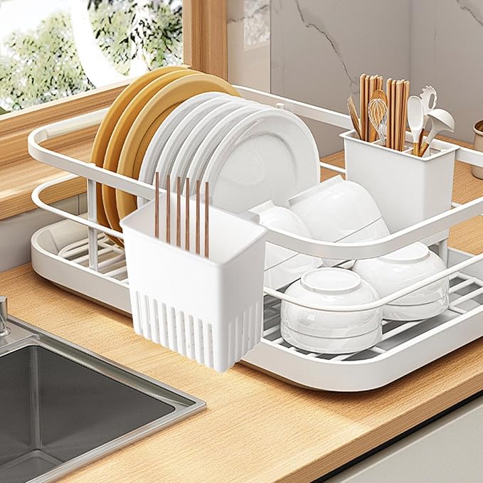 Cutlery Drying Rack - Utensil Drainer | Cutlery Drainer for Sink | Drying Rack Holder | Kitchen Drying Basket | Spoon Knife and Fork Storage Basket | Silverware Holder (White a 2pcs)