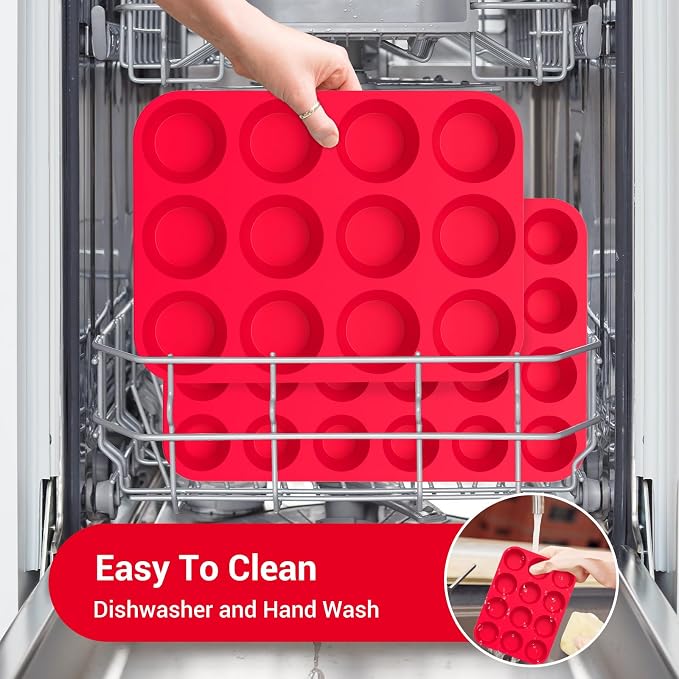 Redfly 2 Pack Silicone Muffin Pans for Baking & Cupcake Pan - 12 Cup Regular Size Silicone Molds, BPA Free Egg Bites Mold