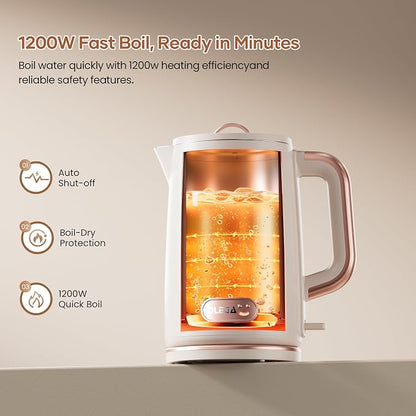 OLEGA Electric Kettle: 1200W Fast Boil Electric Water Kettles, 1.5L Double Wall Stainless Steel Tea Kettle, Auto Shut-Off, BPA-Free Hot Water Boiler Teapot for Coffee & Tea -Beige