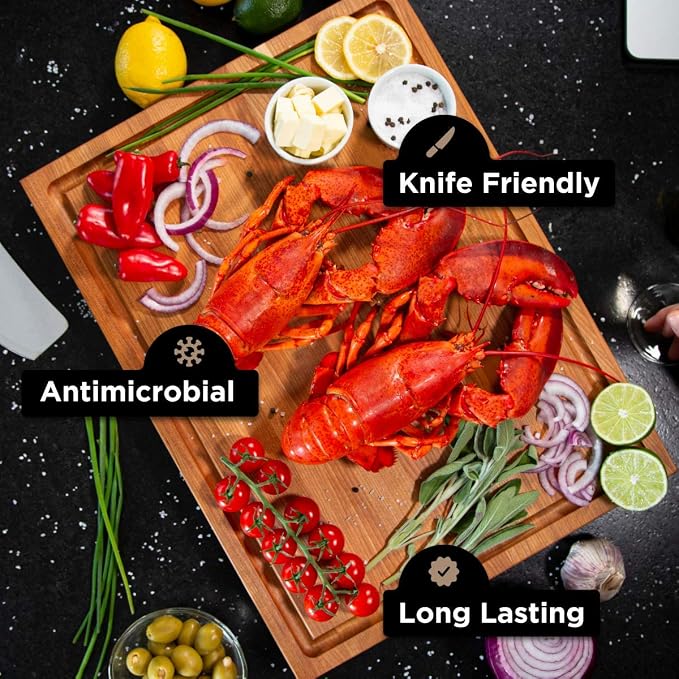 Large Wood Cutting Board from American Cherry - A Butcher Block That Comes with Juice Groove for Cutting Meat and Juicy Veggies Easily - Cherry Chopping Board - 20x16x1.5 inches