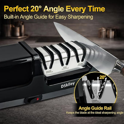 Electric Knife Sharpener for Kitchen – Professional 3-Stage 100% Diamond System with 20° Precision Angle, Fast Sharpening to Restore & Polish Chef Knives (Silver)