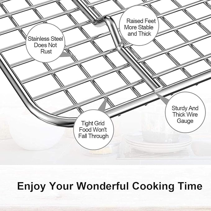 Baking Supplies, Baking Sheet & Rack Set [2 Sheets + 2 Racks], Baking Tray, Stainless Steel Cookie Pan with Cooling Rack, Non Toxic & Heavy Duty & Easy Clean (9 x 7 x 1 inch)