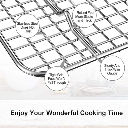 Baking Supplies, Baking Sheet & Rack Set [2 Sheets + 2 Racks], Baking Tray, Stainless Steel Cookie Pan with Cooling Rack, Non Toxic & Heavy Duty & Easy Clean (9 x 7 x 1 inch)