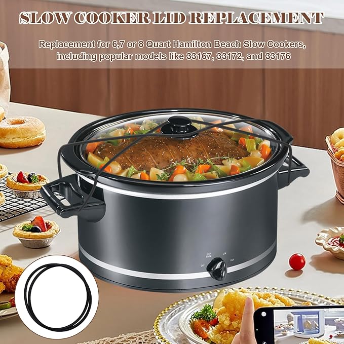 IWIWE 2PCS Crock Pot Rubber Band & Lid Strap – Reusable Silicone Slow Cooker Pot Latch, Compatible with Hamilton Beach 6/7/8 Quart Crock Pots
