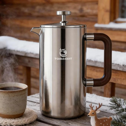 TOMAKEIT 1L/34 Oz French Press Coffee Maker,304 Stainless Steel Coffee Press,Durable & Easy Clean,Leak-Proof Design,Prensa Francesa Para Cafe for Home,Office,Camping (Silver-Upgrade)